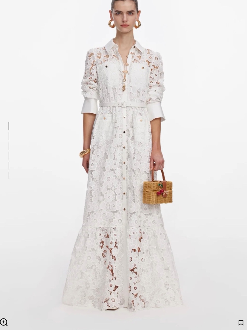 NWOT Self-Portrait White Lace Button-Front Maxi Dress, Size US 6